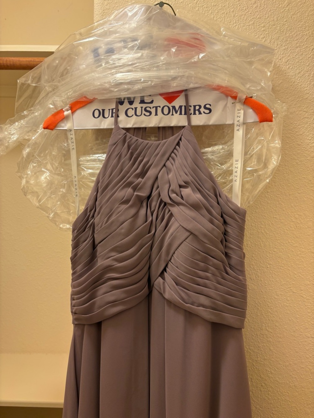 Azazie Lavender Halter Pleated Bridesmaid Dress